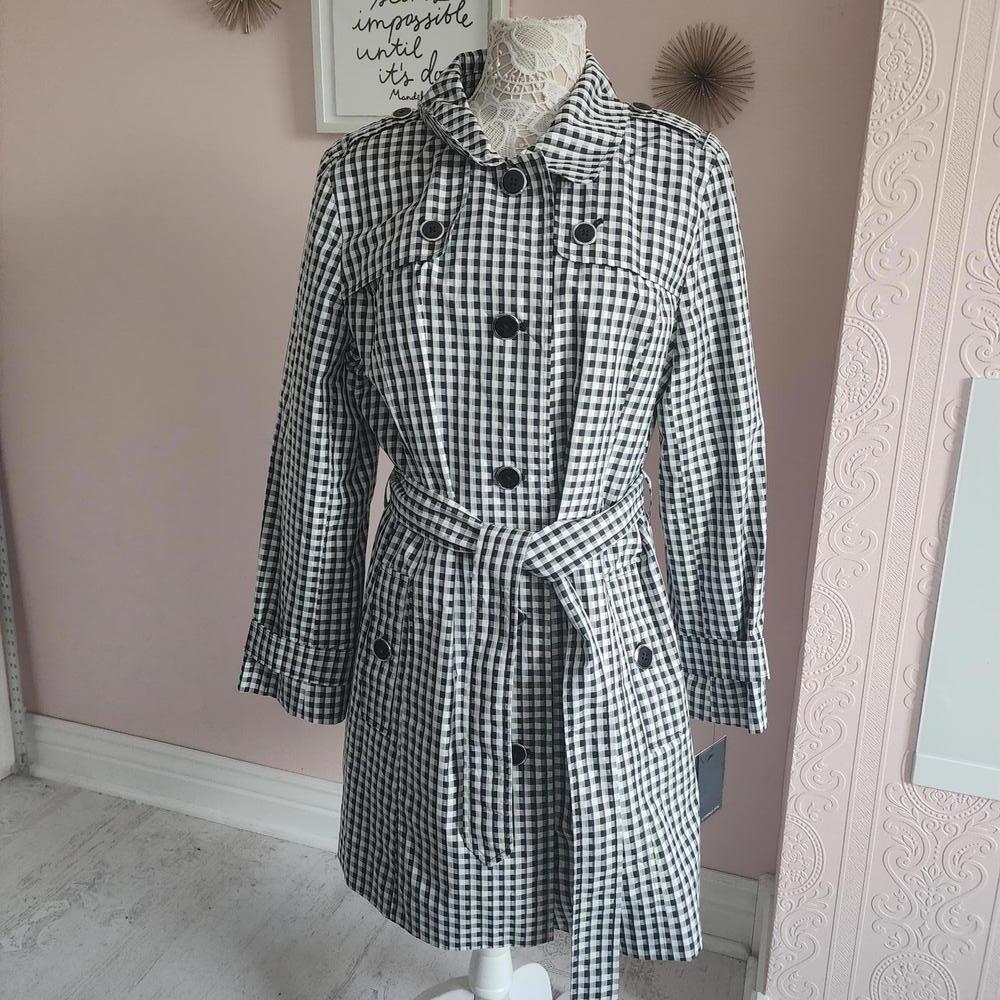 NWT London Fog Gingham trench coat black white XL